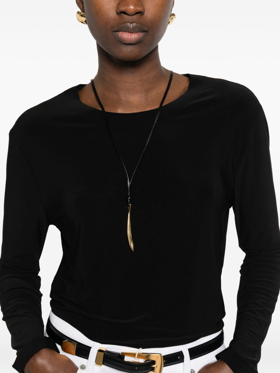 Norma Kamali Long Sleeve Top For Women Timeless Versatile Round Neck Black Stretch Fabric Workwear Essential