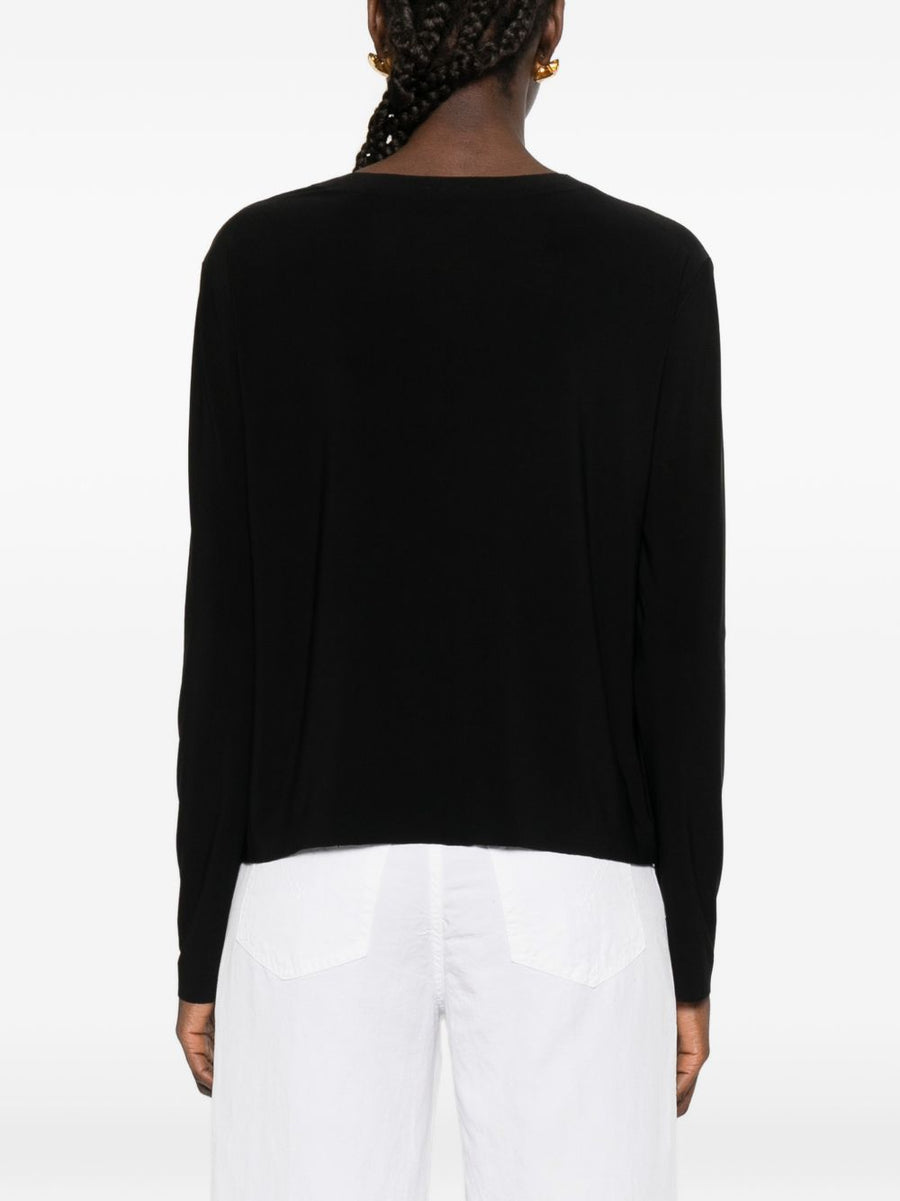 Norma Kamali Long Sleeve Top For Women Timeless Versatile Round Neck Black Stretch Fabric Workwear Essential