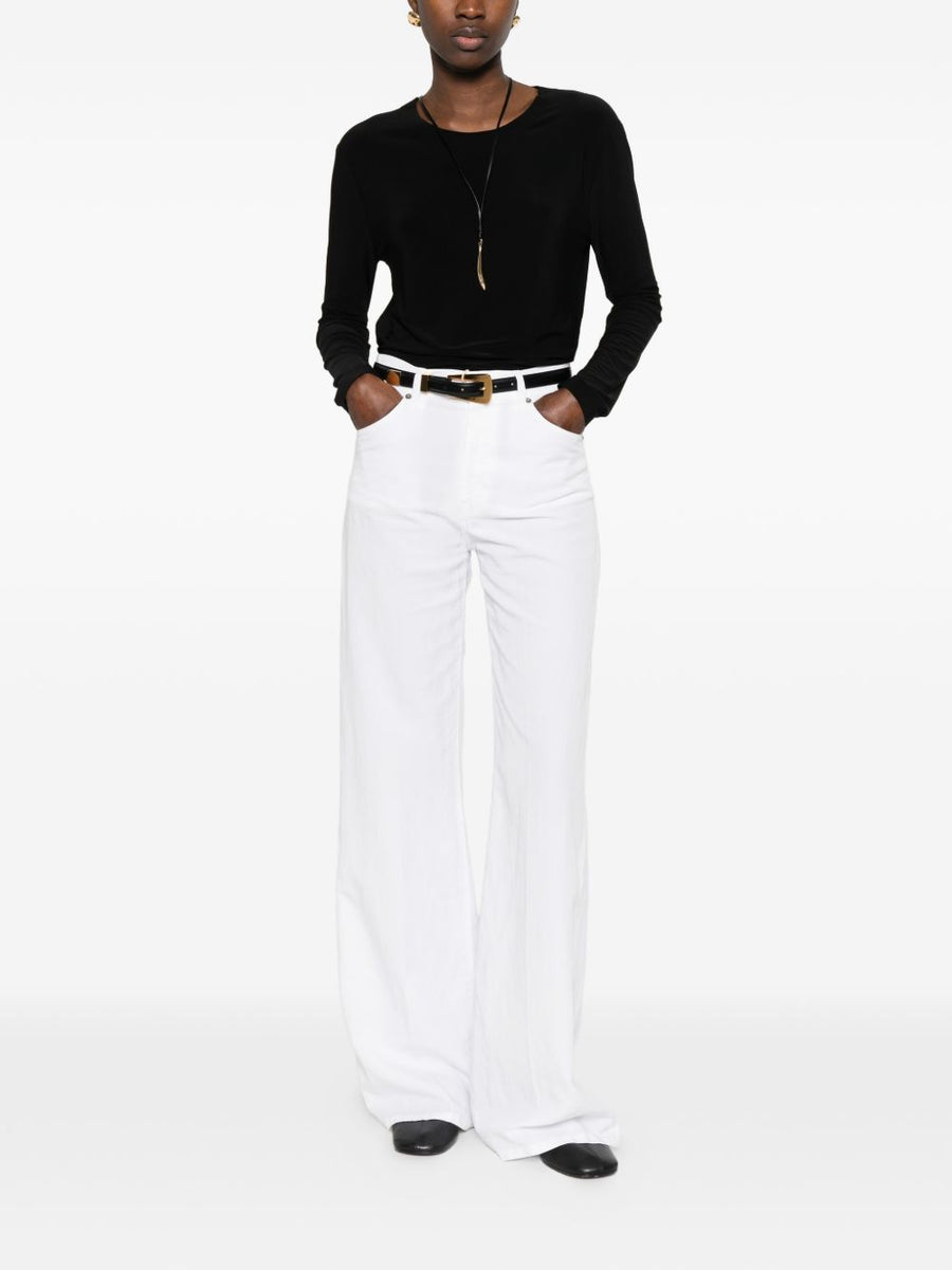Norma Kamali Long Sleeve Top For Women Timeless Versatile Round Neck Black Stretch Fabric Workwear Essential