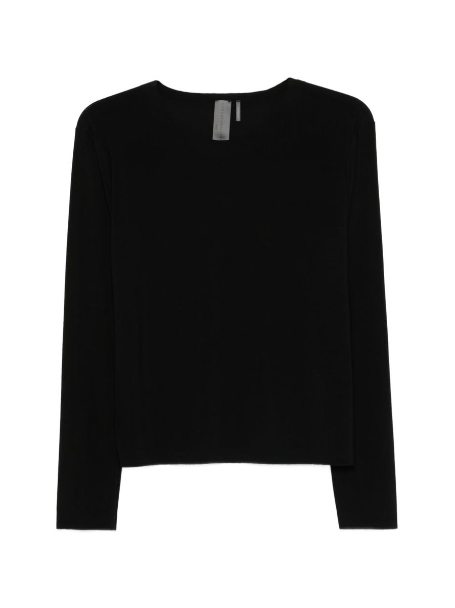 Norma Kamali Long Sleeve Top For Women Timeless Versatile Round Neck Black Stretch Fabric Workwear Essential