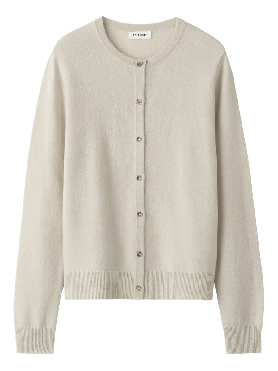 Soft Goat Cashmere Cardigan For Women, Beige 100% Cashmere Knit With Button Front, Luxurious Everyday Warmth