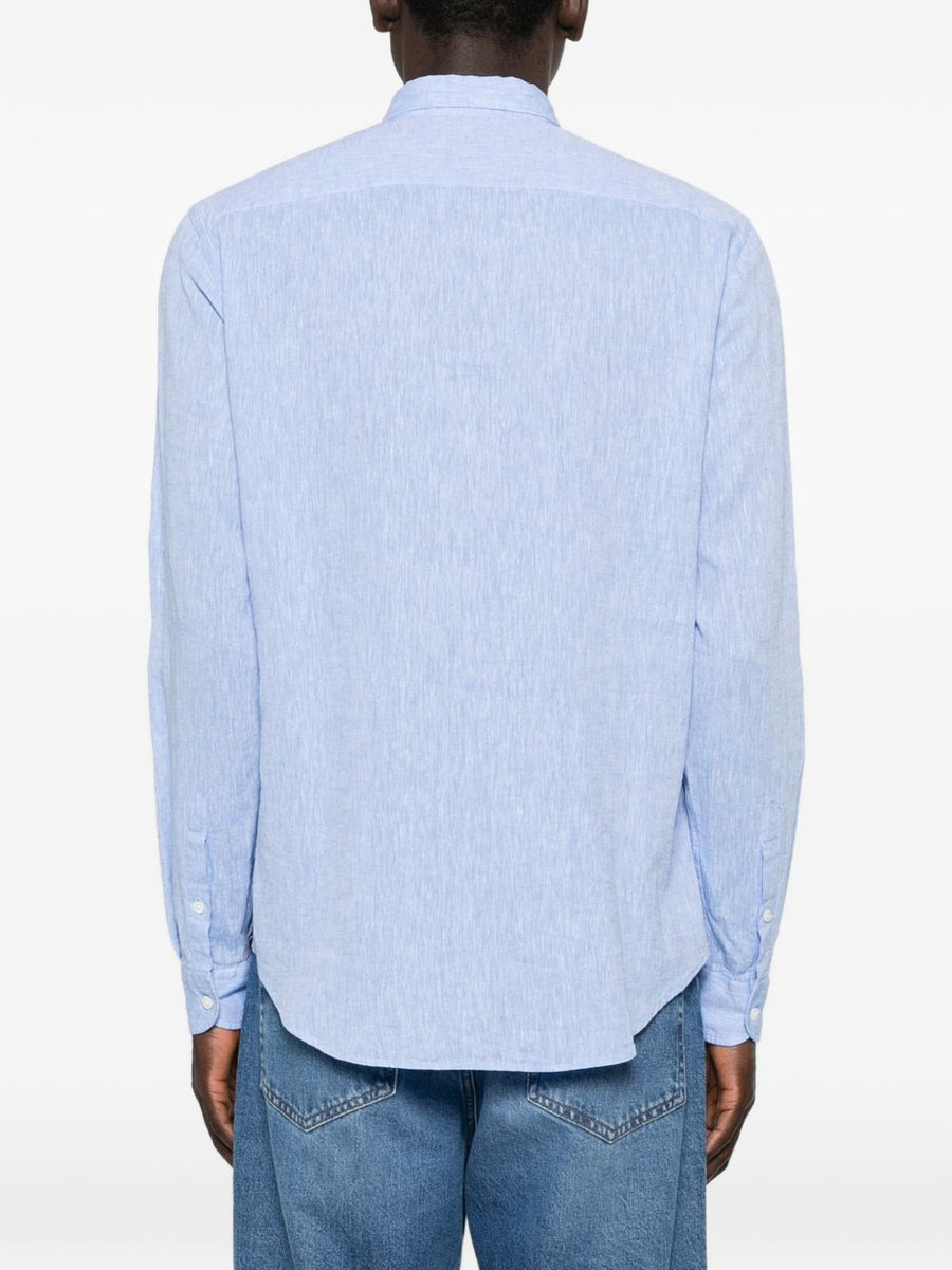 Emporio Armani Linen Blend Shirt For Men, Breathable Light Blue, Modern Silhouette, Smart Casual
