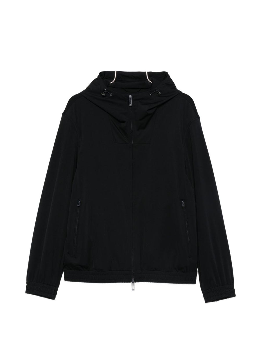 Emporio Armani Nylon Hooded Jacket For Men Navy Lightweight Versatile Zip Front With Pockets