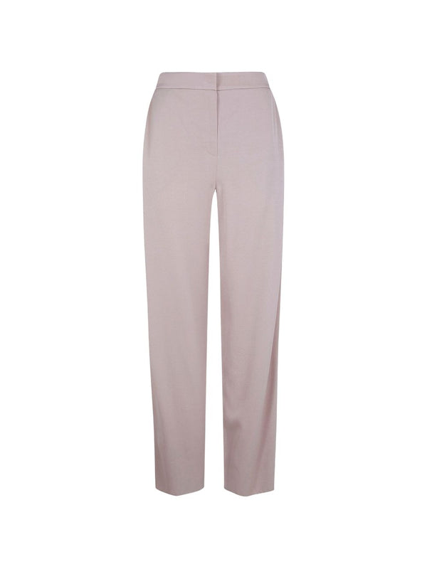 Emporio Armani Beige Straight-Leg Trousers For Women High Waisted Pleated Front Refined Tailoring
