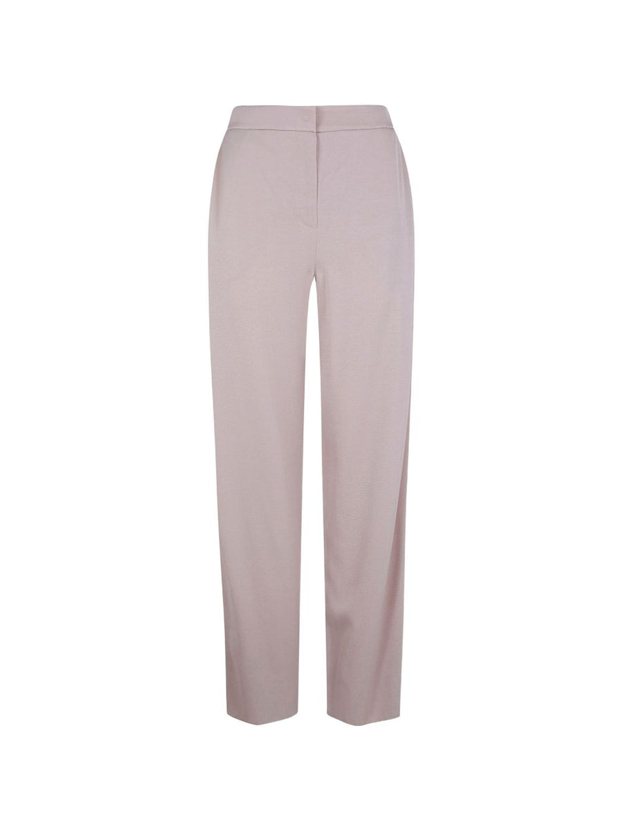 Emporio Armani Beige Straight-Leg Trousers For Women High Waisted Pleated Front Refined Tailoring