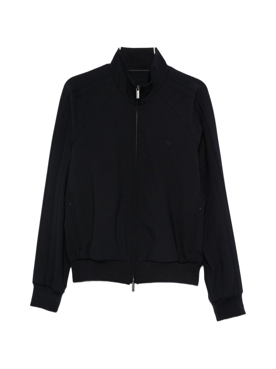 Emporio Armani Wool Blend Bomber Jacket For Men Navy Zip Front High Neck Luxury Outerwear Spring Summer 2026