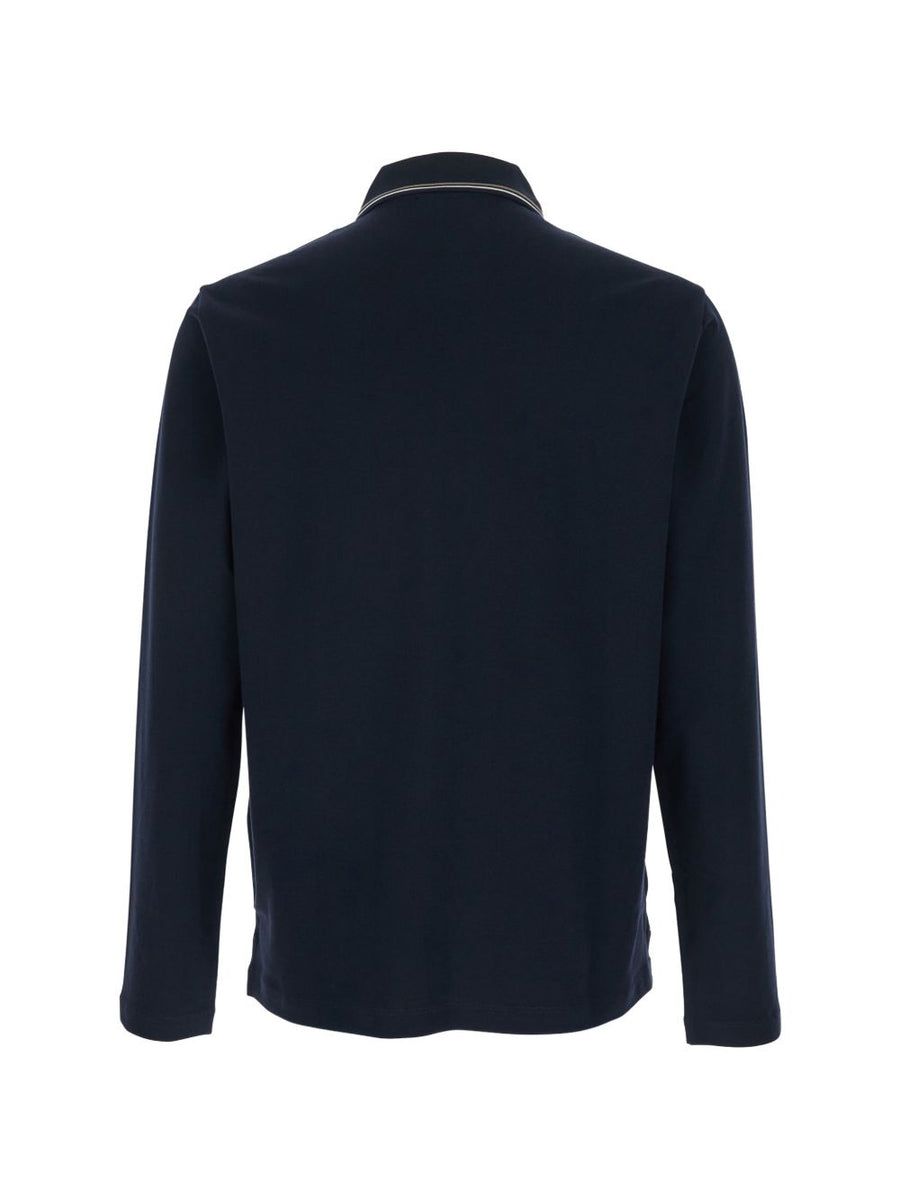 Emporio Armani Logo Cotton Polo Shirt Navy For Men Long Sleeve Standard Fit Luxury Casual