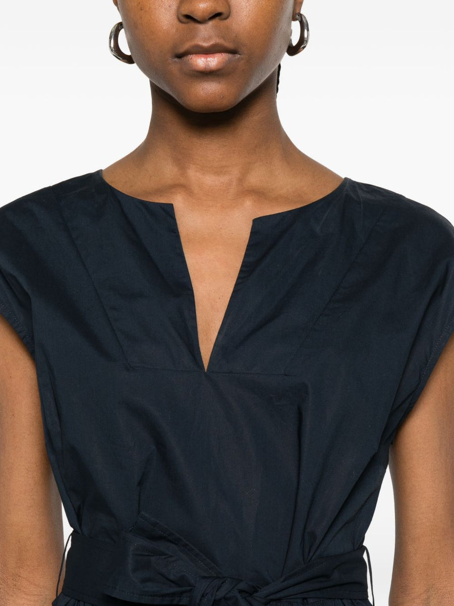Woolrich Cotton Short Dress Navy With Tie Waist Pockets For Women Breathable Everyday Summer