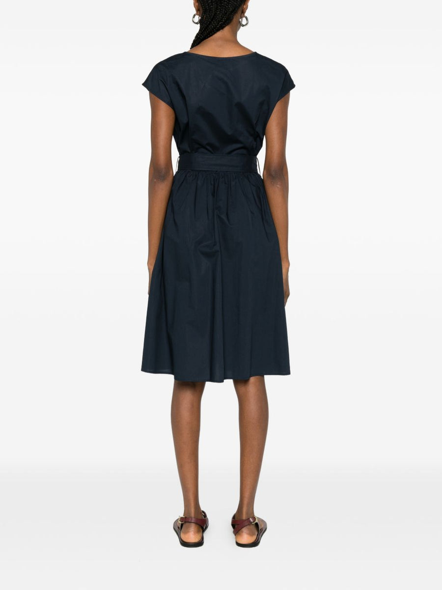 Woolrich Cotton Short Dress Navy With Tie Waist Pockets For Women Breathable Everyday Summer