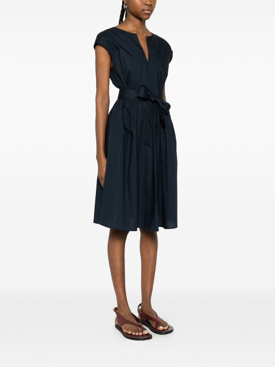 Woolrich Cotton Short Dress Navy With Tie Waist Pockets For Women Breathable Everyday Summer
