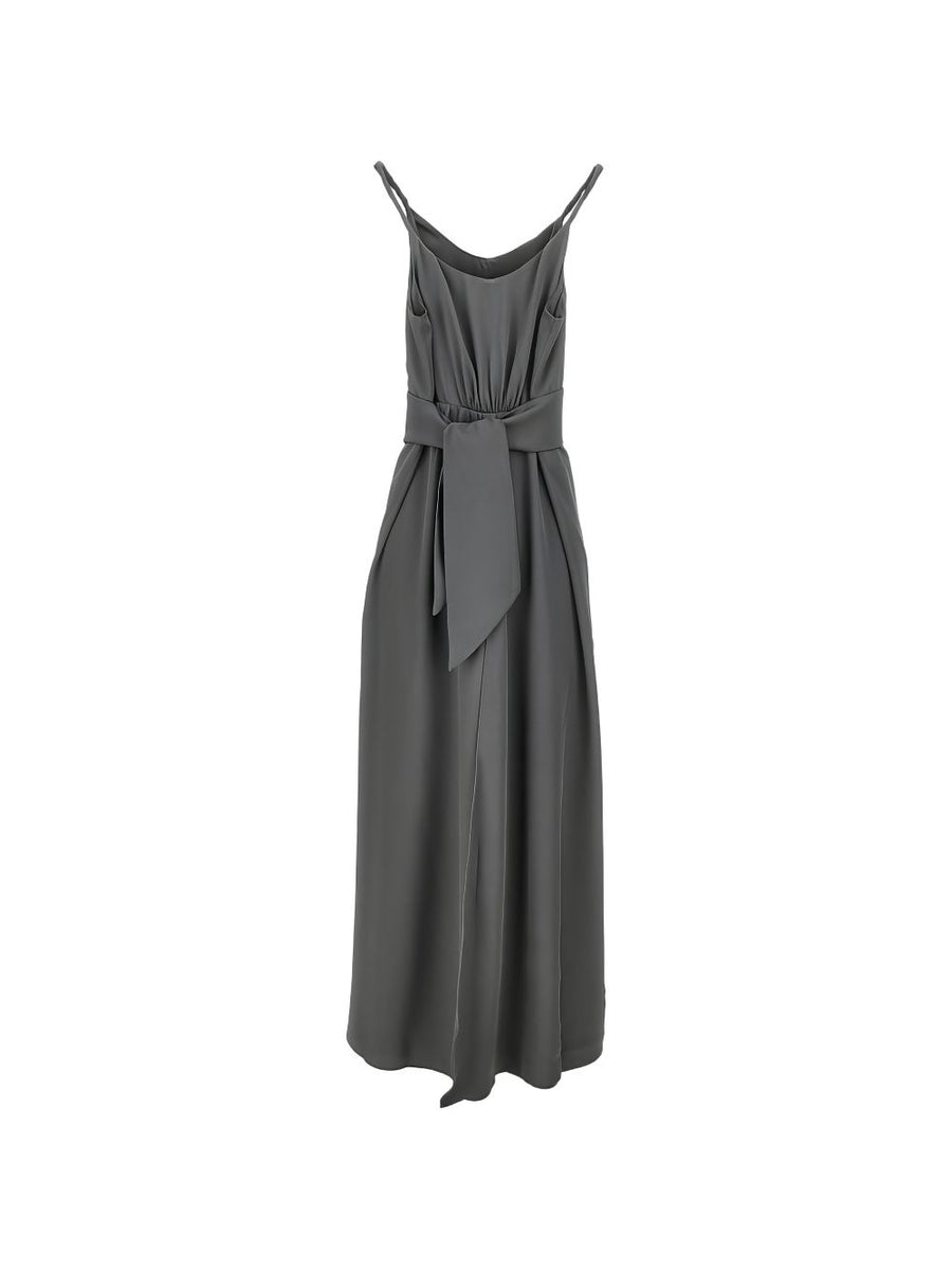 Emporio Armani Bow Long Dress With V Neck And Bow Detail For Women Luxurious Grey Eveningwear