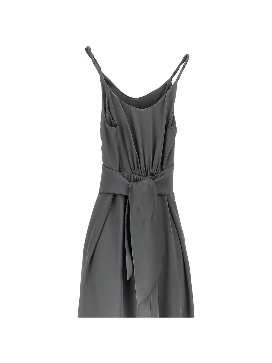 Emporio Armani Bow Long Dress With V Neck And Bow Detail For Women Luxurious Grey Eveningwear