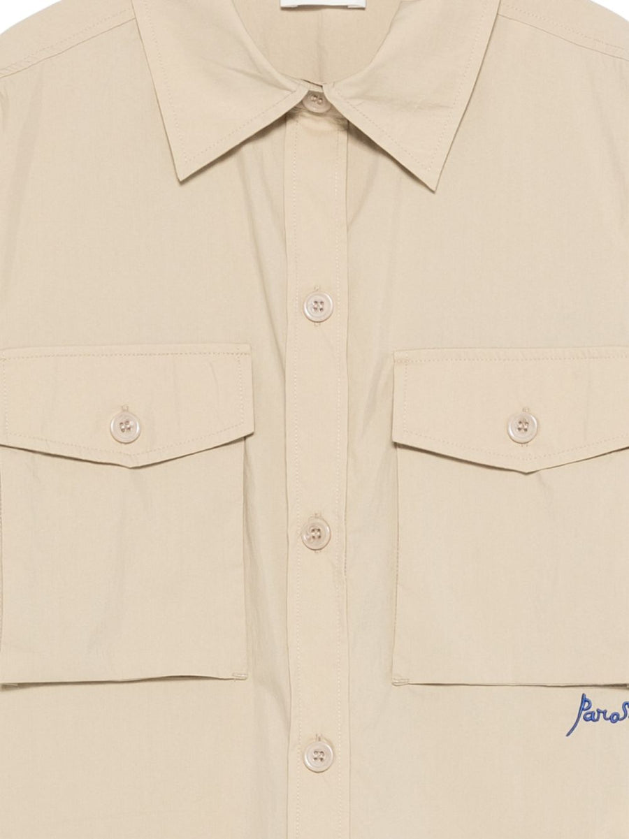 Parosh Nylon Cotton Blend Shirt For Women With Chest Pockets And Point Collar Versatile Everyday Smart Casual