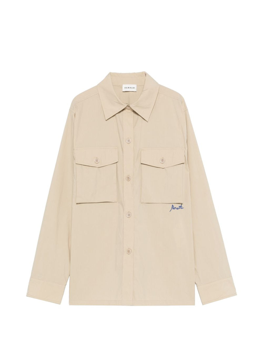 Parosh Nylon Cotton Blend Shirt For Women With Chest Pockets And Point Collar Versatile Everyday Smart Casual