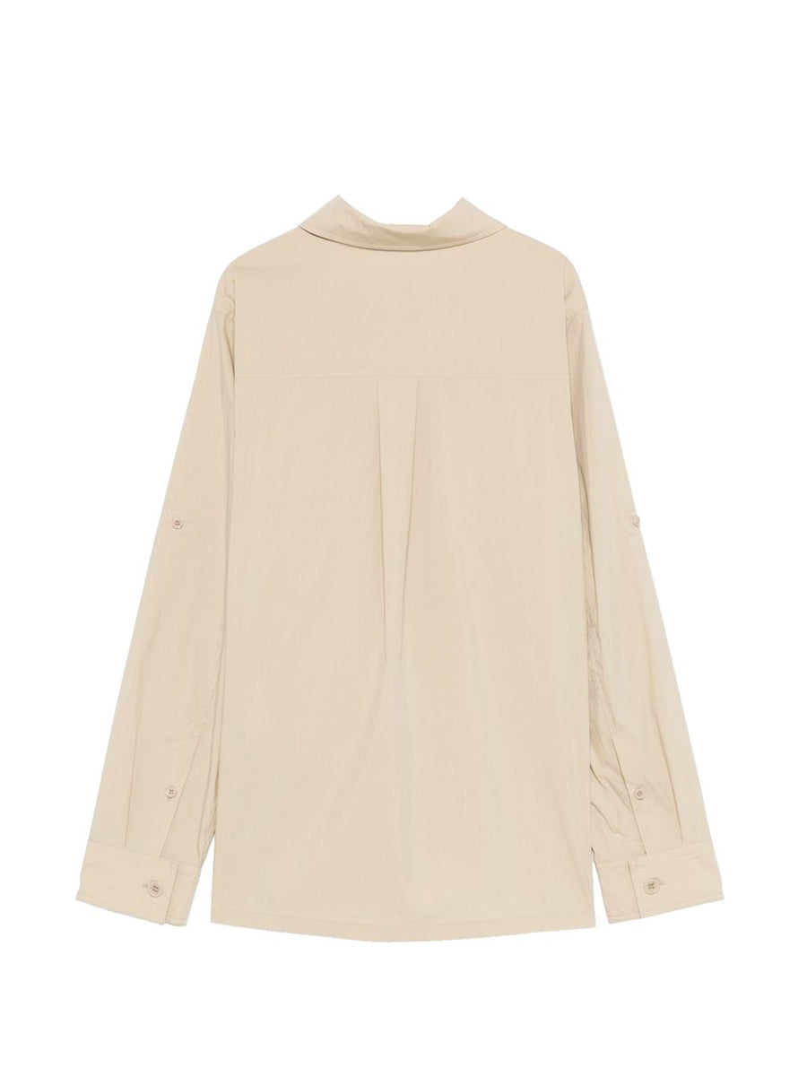Parosh Nylon Cotton Blend Shirt For Women With Chest Pockets And Point Collar Versatile Everyday Smart Casual