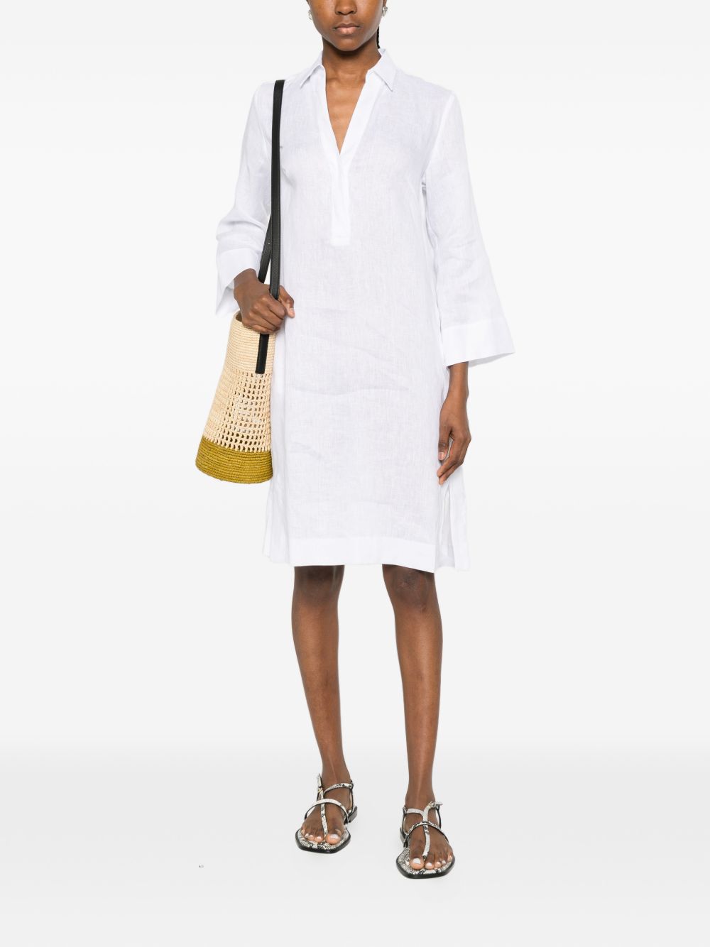 Archivio '67 V-neck side slits Linen chemisier dress