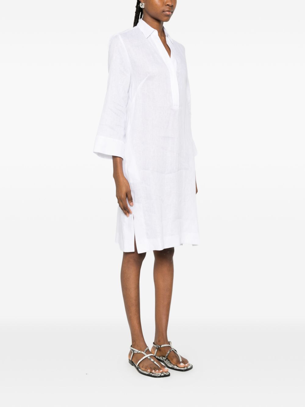Archivio '67 V-neck side slits Linen chemisier dress