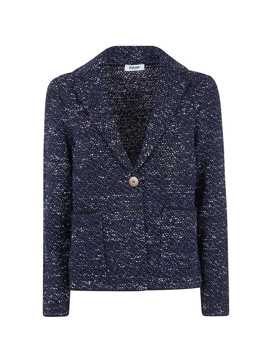Base Womens Cotton Single Breasted Jacket With Notched Lapel Black Allover Pattern For Polished Spring Summer 2026