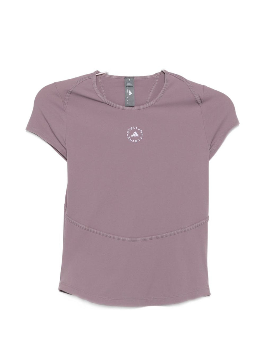 Adidas By Stella McCartney Logo T Shirt Women Lilac Round Neck Minimalist Eco Polyamide Elastane
