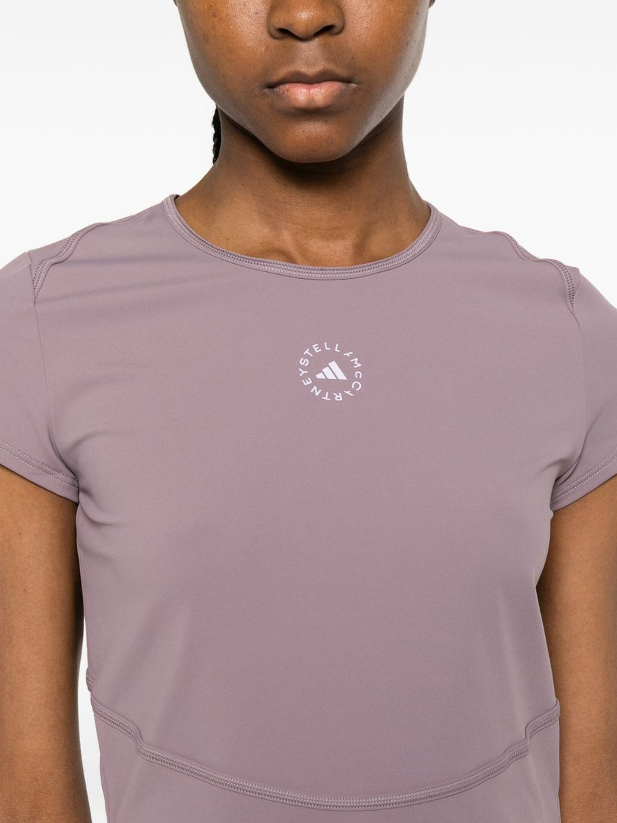 Adidas By Stella McCartney Logo T Shirt Women Lilac Round Neck Minimalist Eco Polyamide Elastane