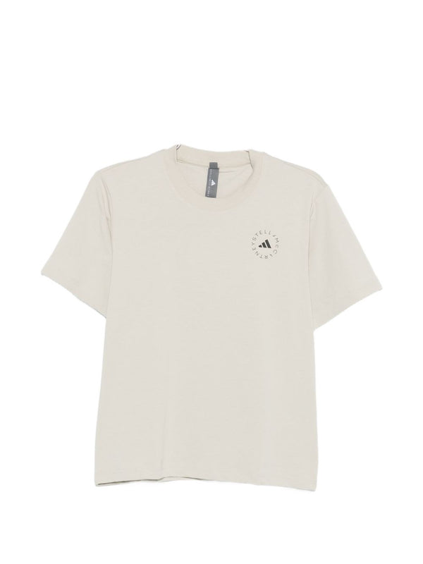 Adidas By Stella McCartney Logo T Shirt for Women Beige Recycled Polyester Round Neck Everyday Wear