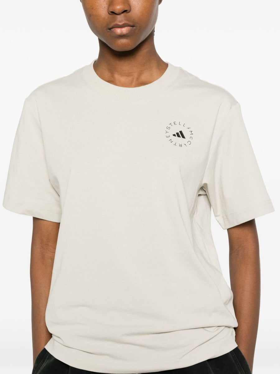 Adidas By Stella McCartney Logo T Shirt for Women Beige Recycled Polyester Round Neck Everyday Wear