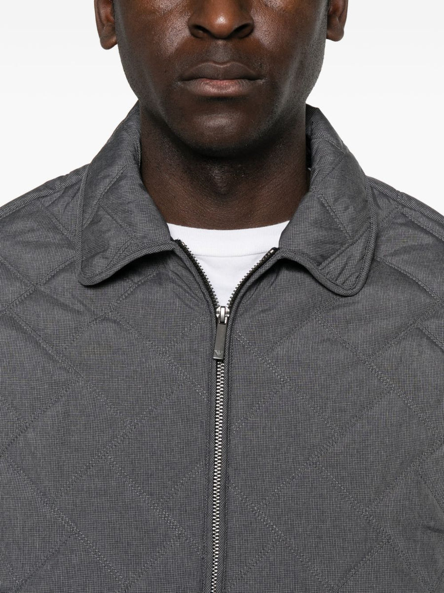 Emporio Armani Quilted Blouson Jacket For Men Lightweight Grey Polyester Spring Summer Essential