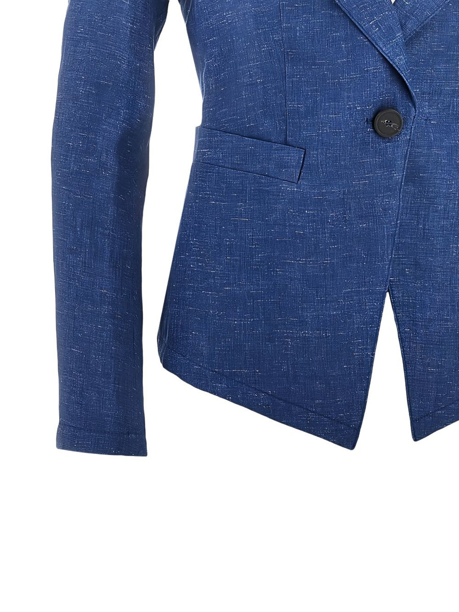 Linen Single-Breasted Jacket By Emporio Armani For Women Navy Linen Blend Breathable Versatile