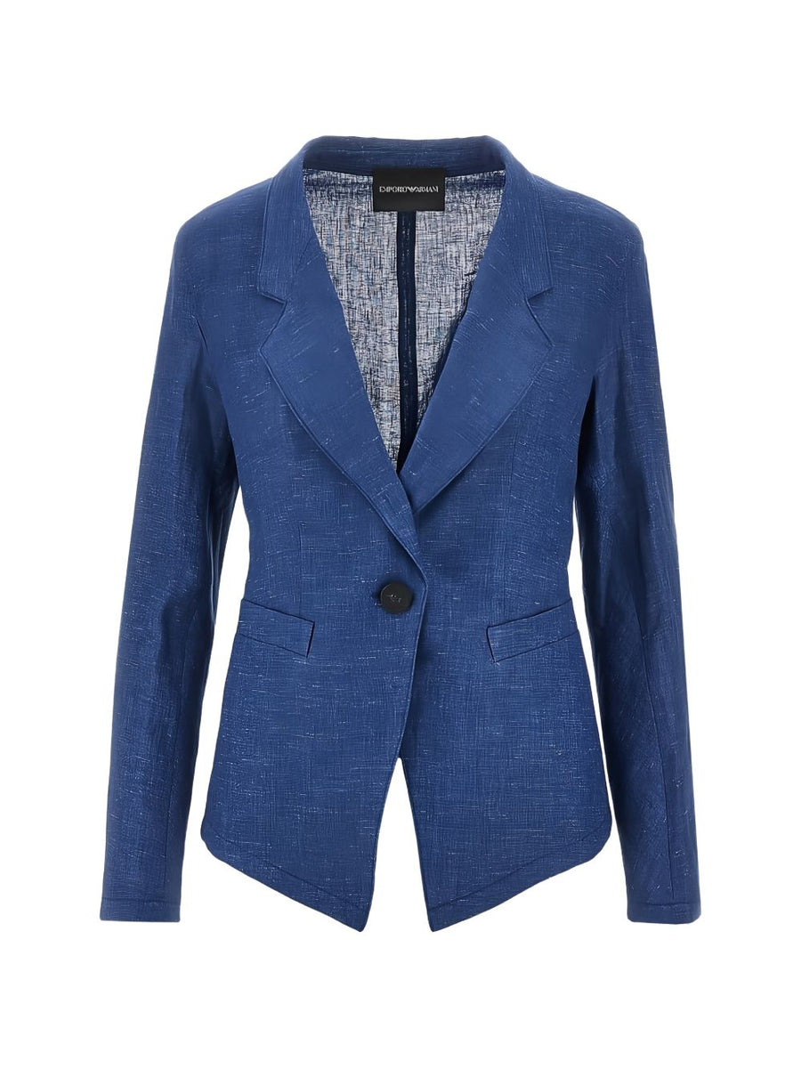 Linen Single-Breasted Jacket By Emporio Armani For Women Navy Linen Blend Breathable Versatile