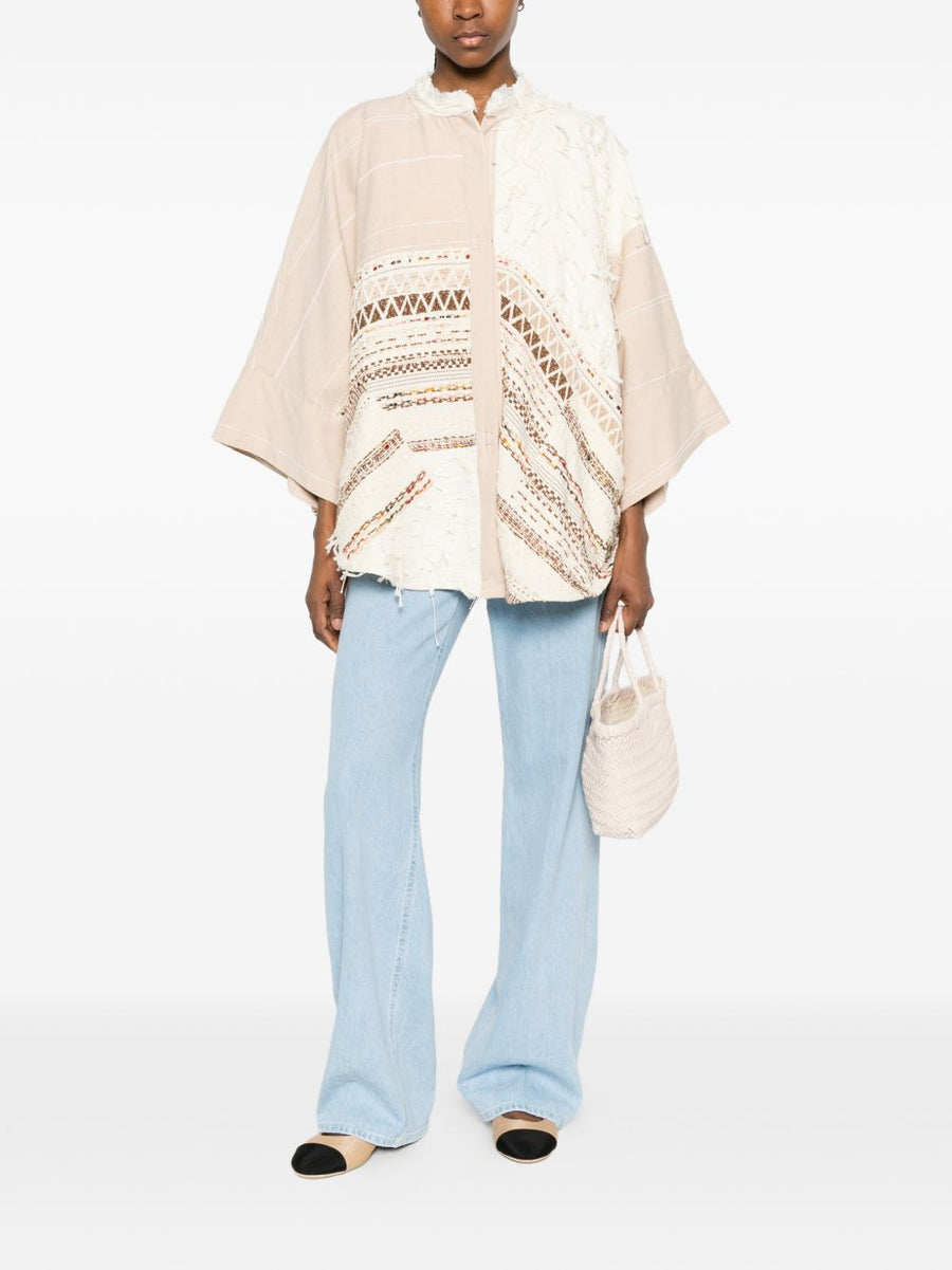 BYE Cotton Blend Caban Coat For Women Camel With Beige Geometric Panel Luxurious Relaxed Versatile Outerwear