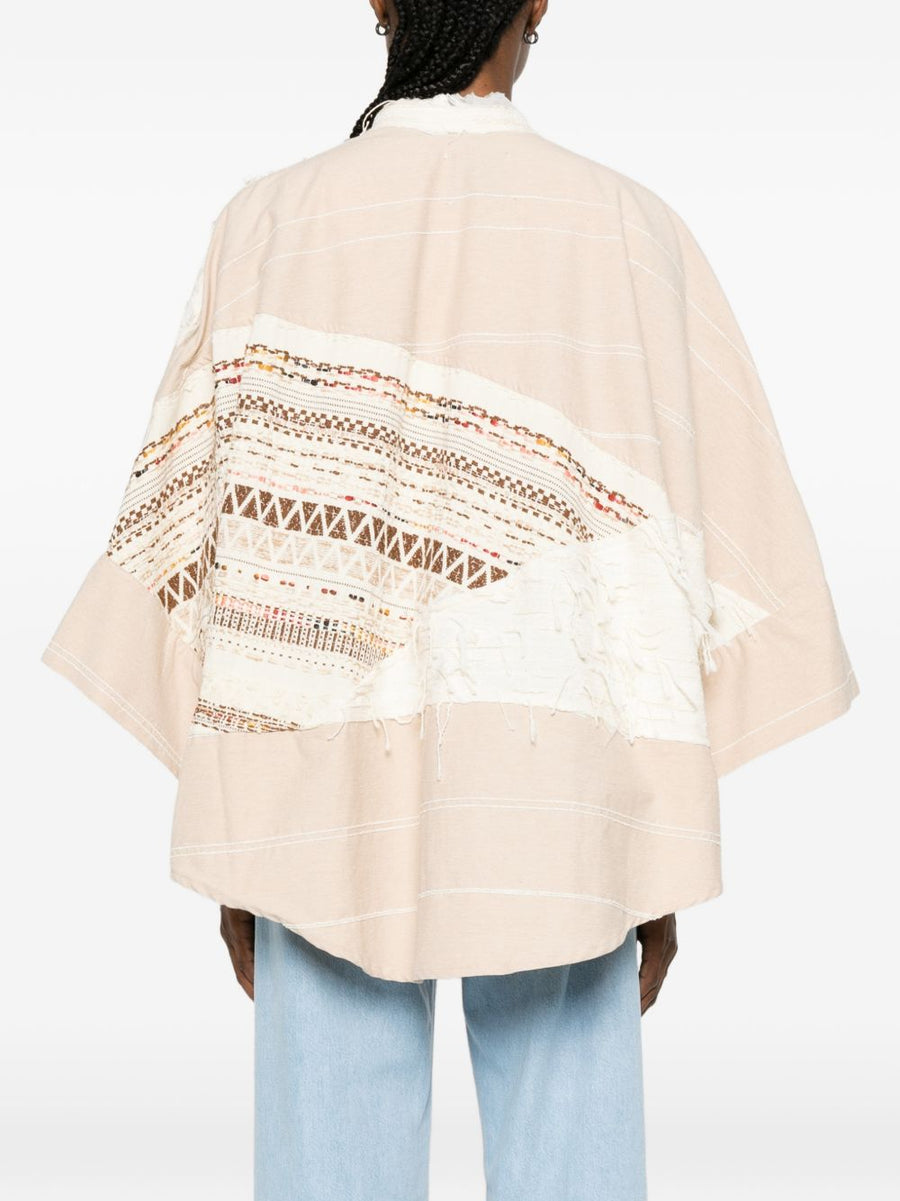 BYE Cotton Blend Caban Coat For Women Camel With Beige Geometric Panel Luxurious Relaxed Versatile Outerwear