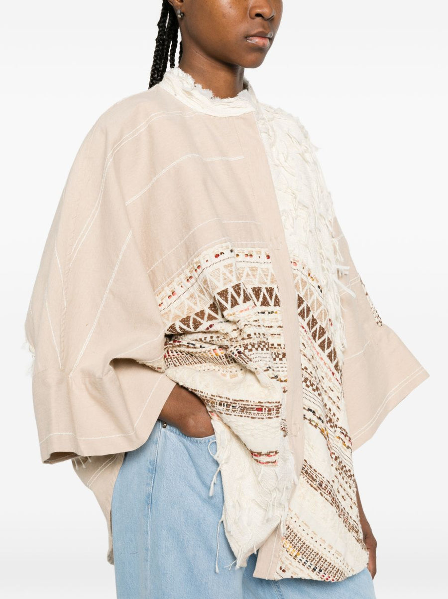 BYE Cotton Blend Caban Coat For Women Camel With Beige Geometric Panel Luxurious Relaxed Versatile Outerwear