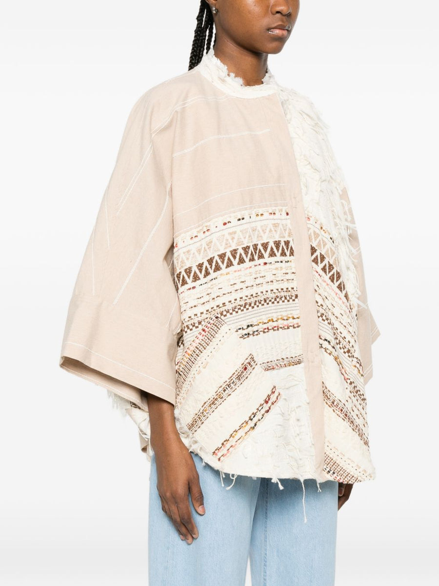 BYE Cotton Blend Caban Coat For Women Camel With Beige Geometric Panel Luxurious Relaxed Versatile Outerwear
