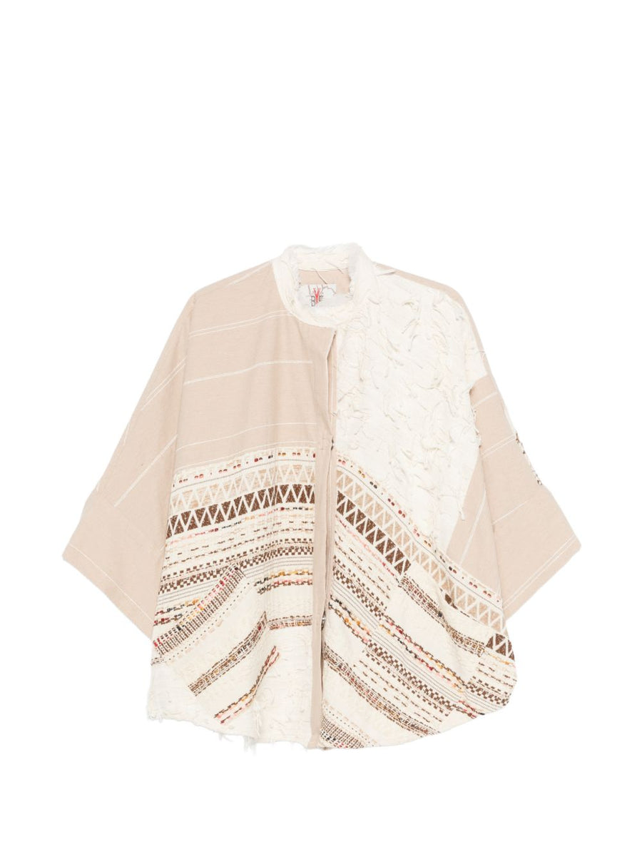BYE Cotton Blend Caban Coat For Women Camel With Beige Geometric Panel Luxurious Relaxed Versatile Outerwear