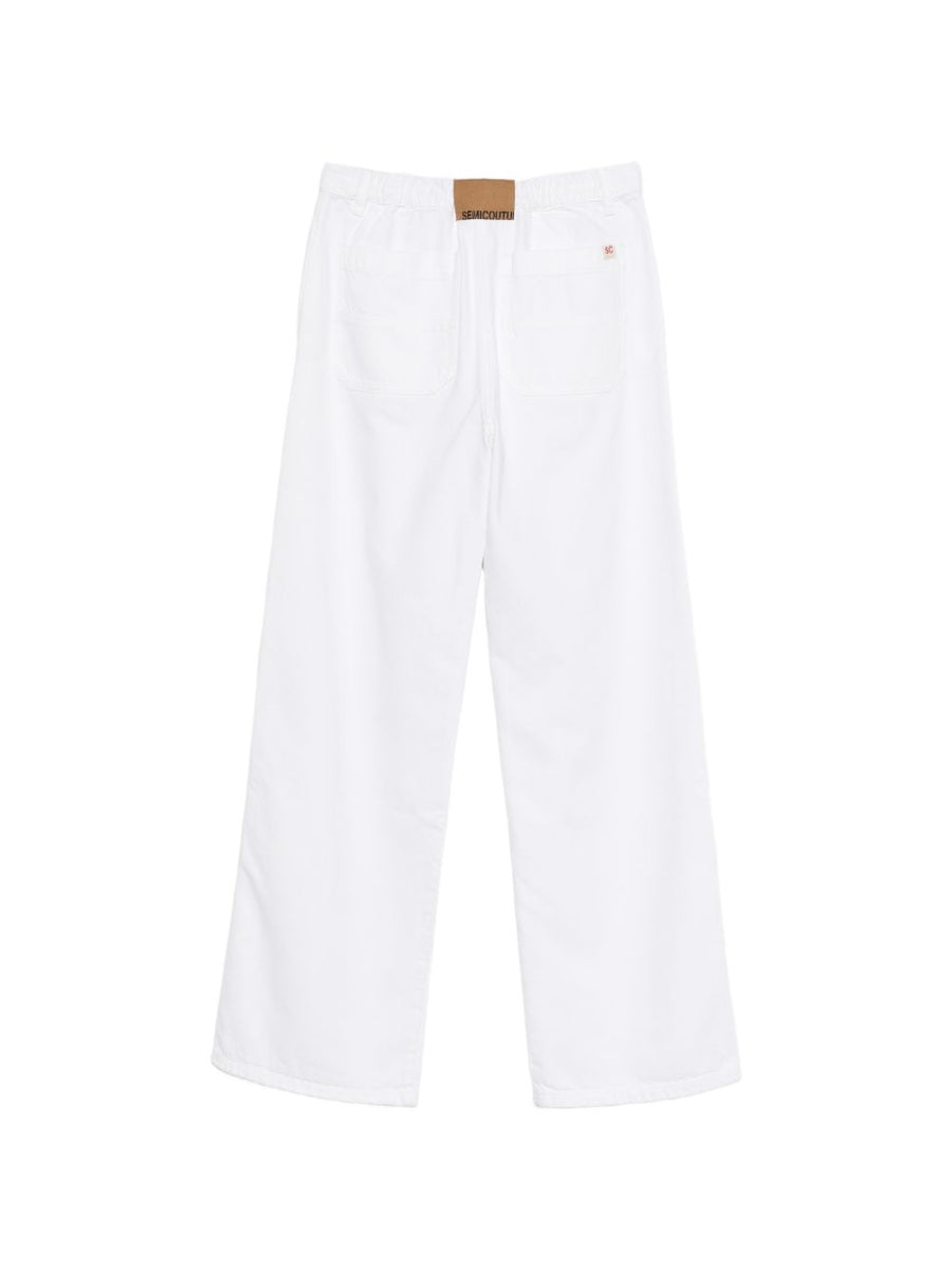 Semicouture Daria Cotton Trousers White Wide Leg Drawstring All Day Comfort For Women