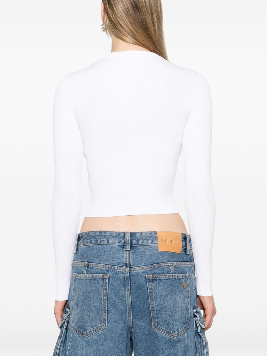 Diesel Logo Cropped Top Women White Fine Rib Knit With Oval D Plaque For Everyday Style