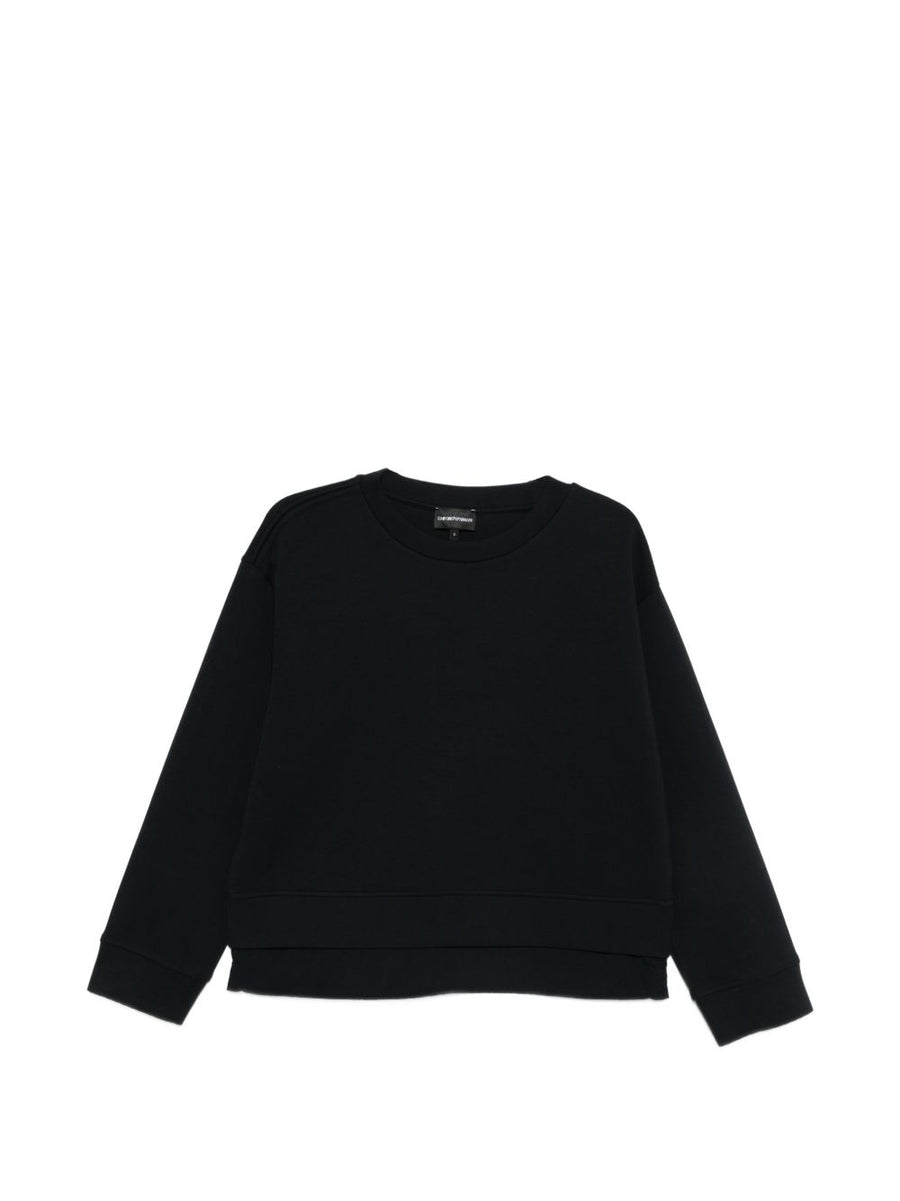 Emporio Armani Logo Cotton Sweatshirt For Women With Layered Hem Premium Luxury Navy