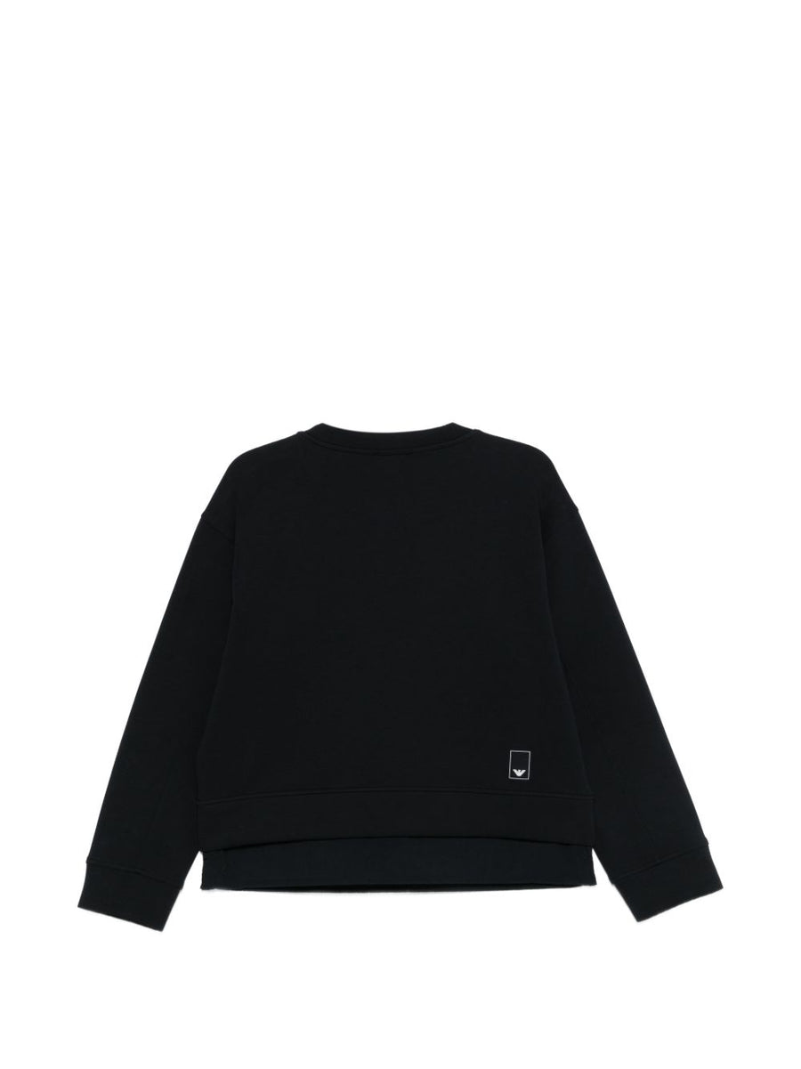 Emporio Armani Logo Cotton Sweatshirt For Women With Layered Hem Premium Luxury Navy