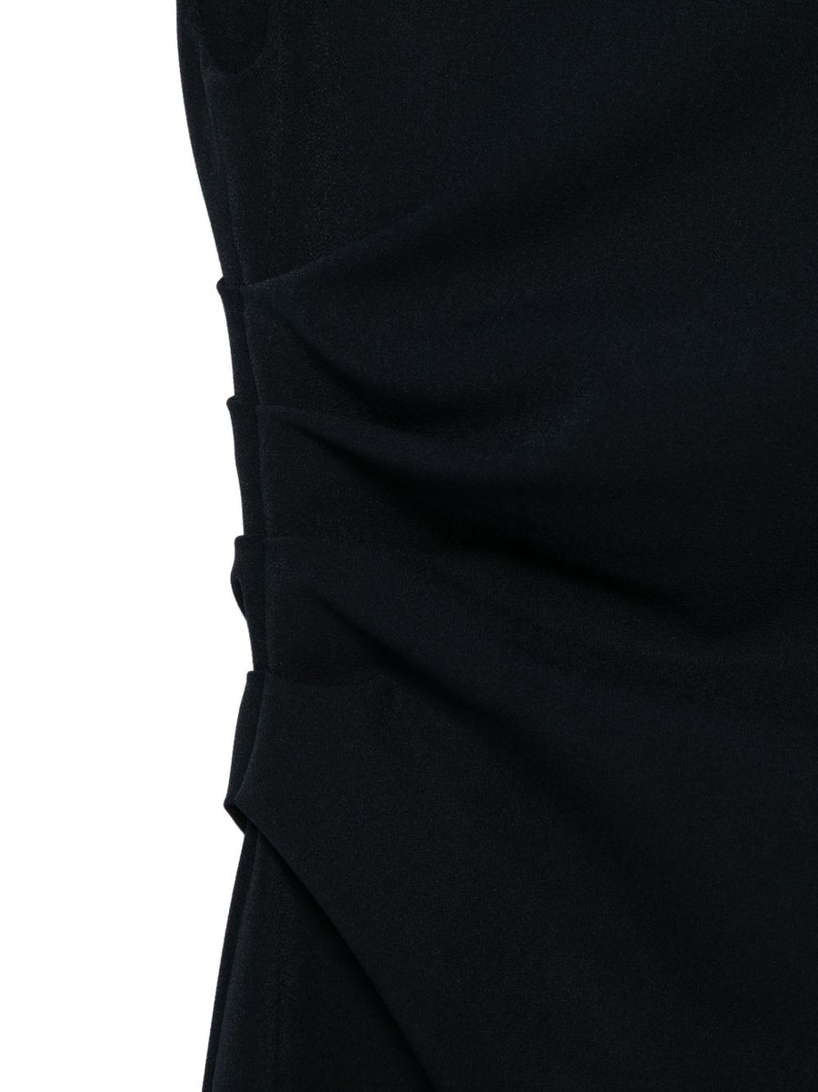 Parosh Navy Midi Dress With Draped Detail Boat Neck For Women Luxurious Chic Modern