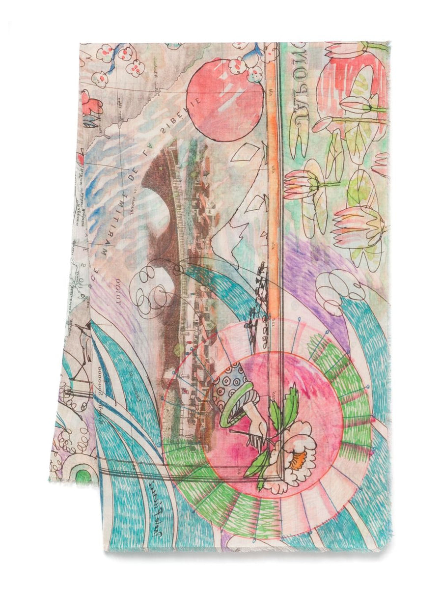 Faliero Sarti Japan Printed Stole Multicolor Graphic Print Lightweight Scarf For Women Paolo Fiumi Collaboration