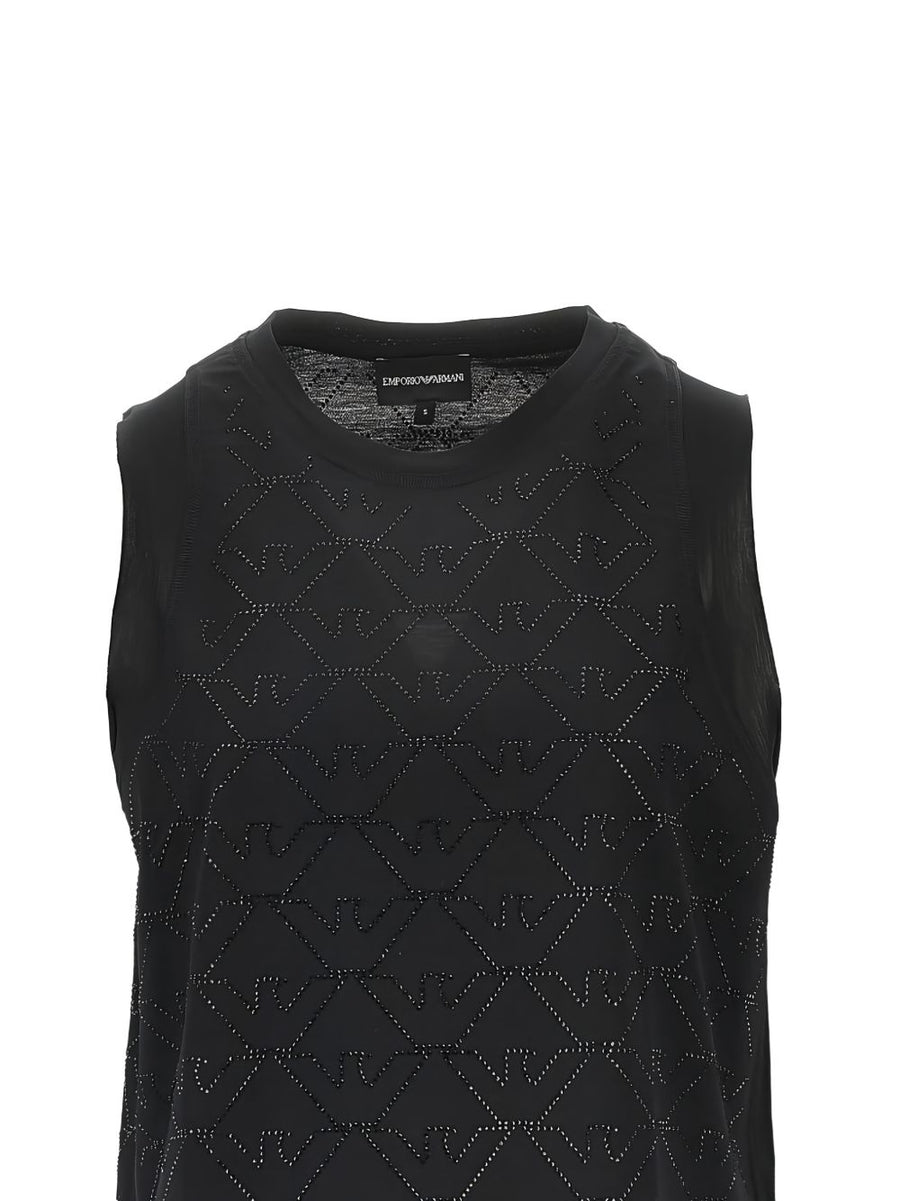 Emporio Armani Cotton Tank Top For Women Black 100 Percent Cotton Sleeveless Round Neck Luxury Essentials