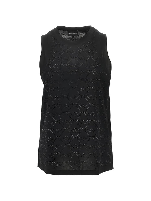 Emporio Armani Cotton Tank Top For Women Black 100 Percent Cotton Sleeveless Round Neck Luxury Essentials