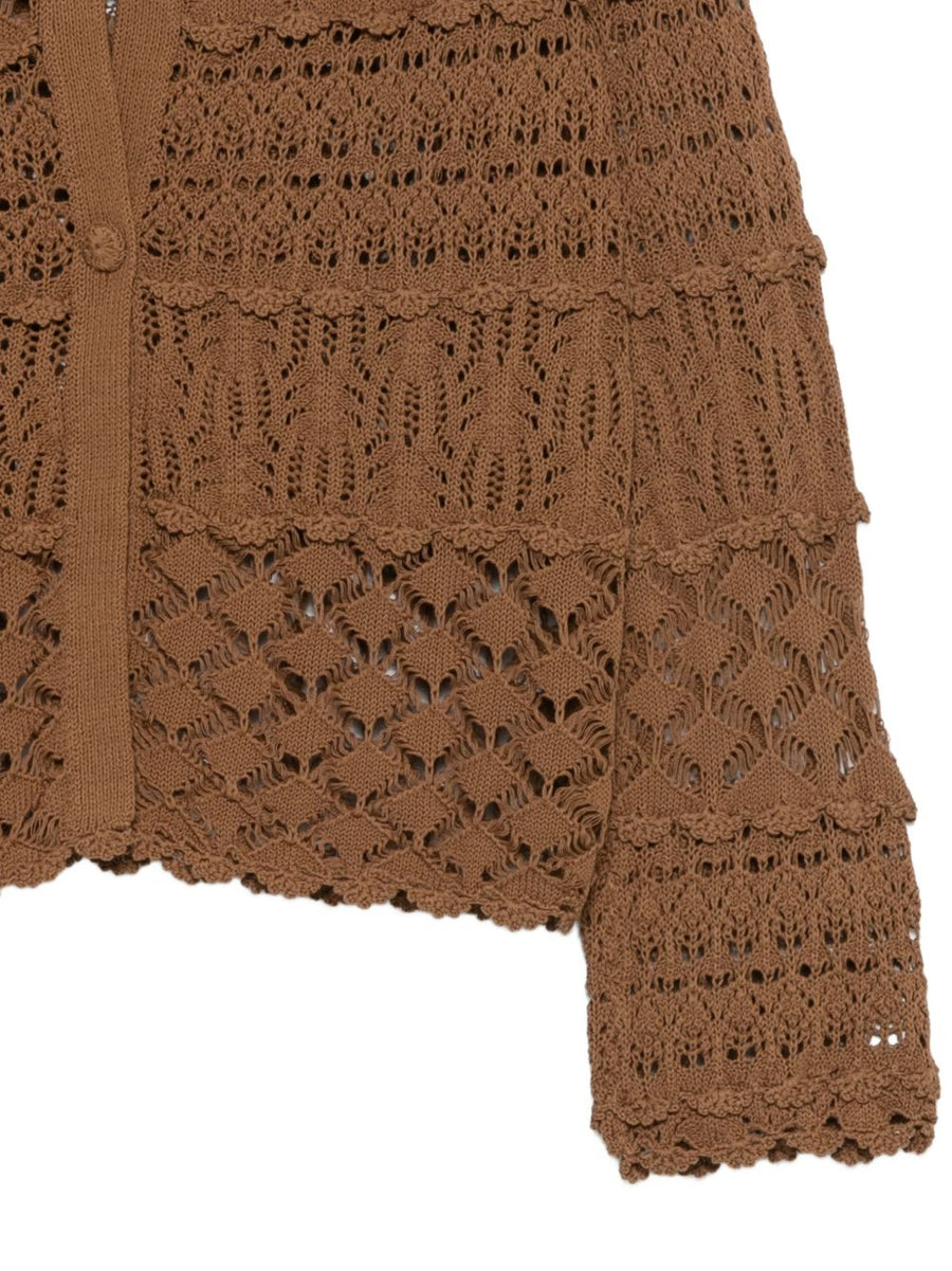 Cotton Cardigan Semicouture Zilla Breathable Crochet Knit Lightweight Luxury Knit For Women Beige