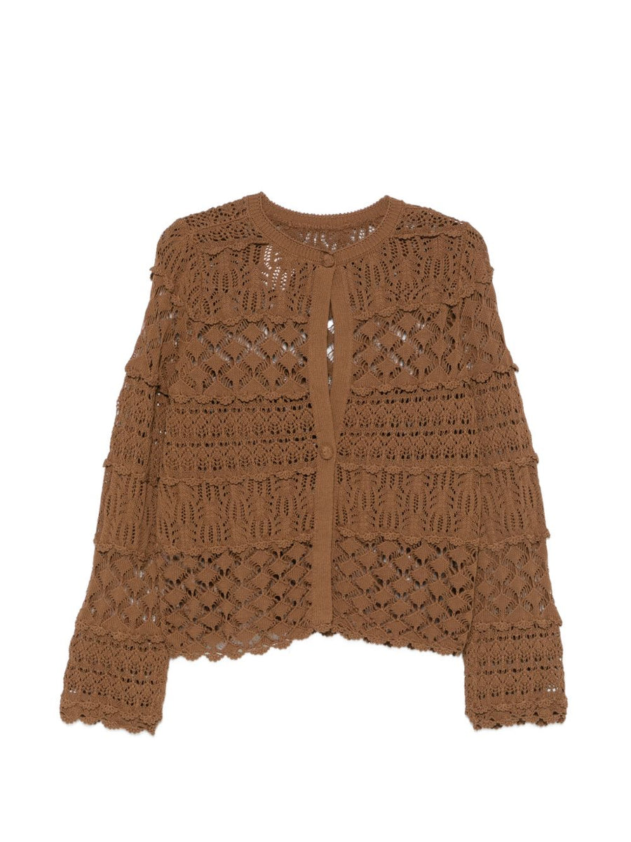 Cotton Cardigan Semicouture Zilla Breathable Crochet Knit Lightweight Luxury Knit For Women Beige