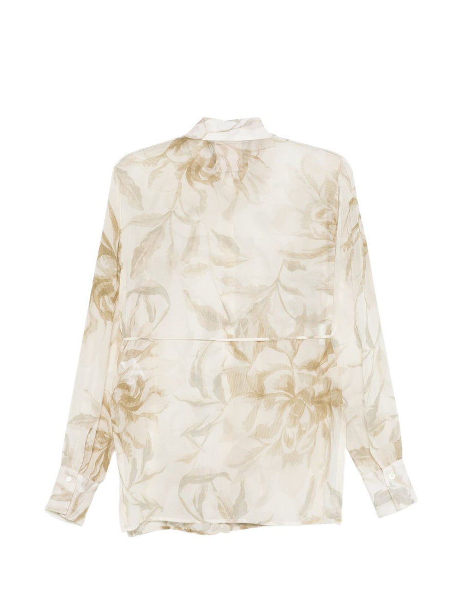 Semicouture Juana Floral Printed Shirt For Women Beige Viscose Tie Waist Office Ready