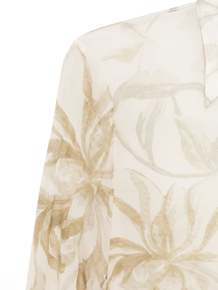 Semicouture Juana Floral Printed Shirt For Women Beige Viscose Tie Waist Office Ready