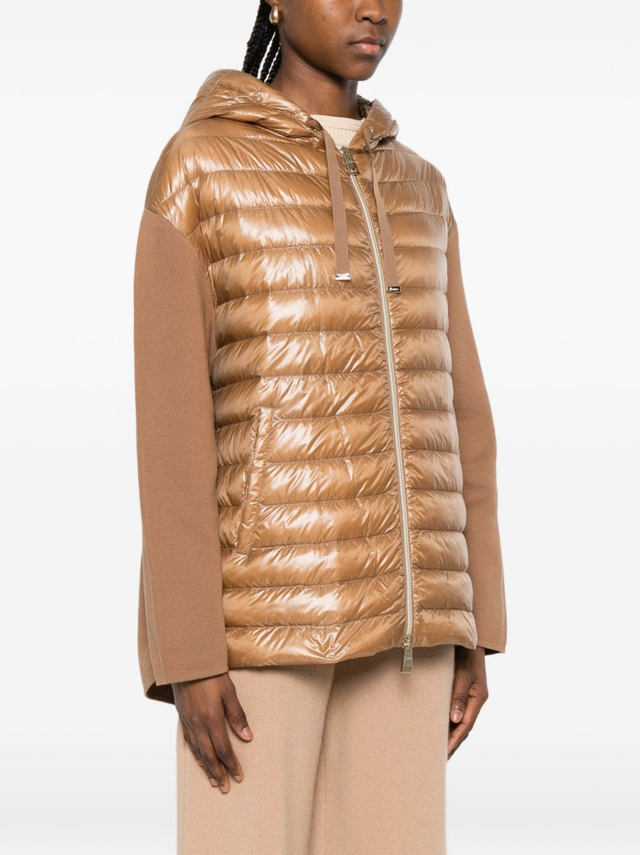 Herno Women Camel Down Jacket With Hood And Zip Closure Padded Luxury Outerwear Premium Coat