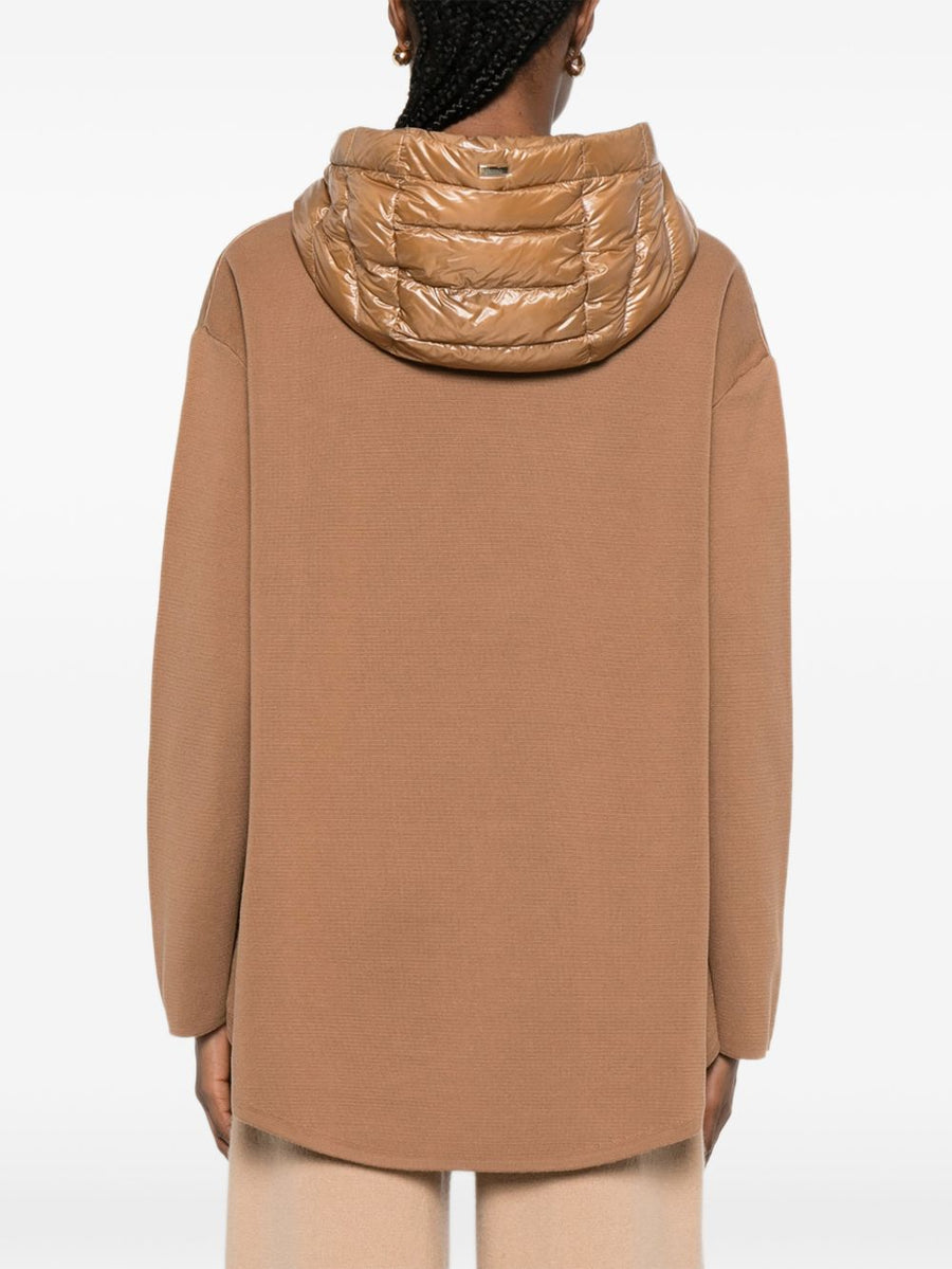 Herno Women Camel Down Jacket With Hood And Zip Closure Padded Luxury Outerwear Premium Coat