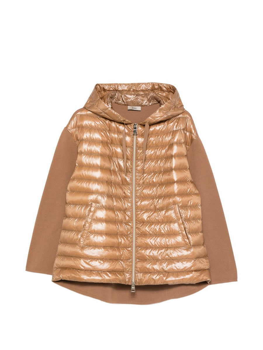Herno Women Camel Down Jacket With Hood And Zip Closure Padded Luxury Outerwear Premium Coat