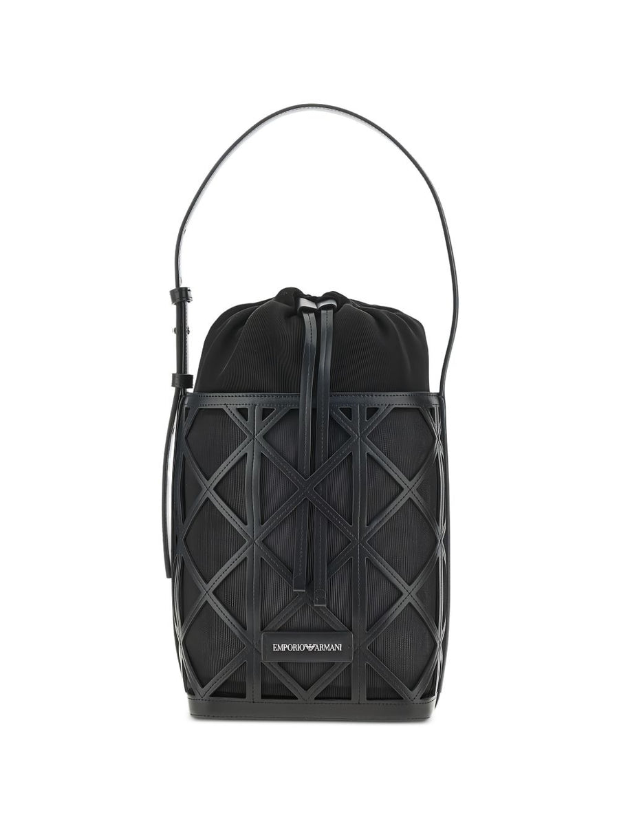 Emporio Armani Exclusive Leather And Mesh Bucket Bag For Women With Versatile Top Handle